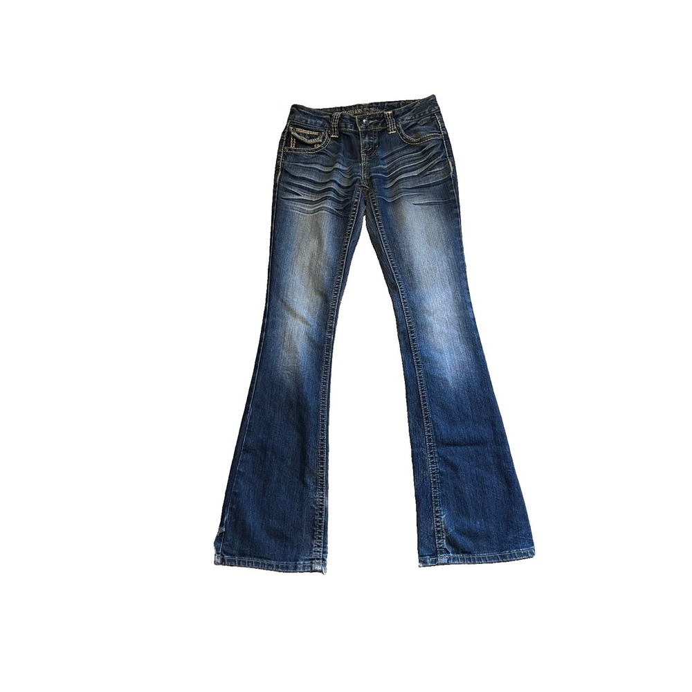 ZCO Y2K 2000s Low Rise Embroidered Skinny Flare Jeans Juniors Size 3 W 28" FLAW